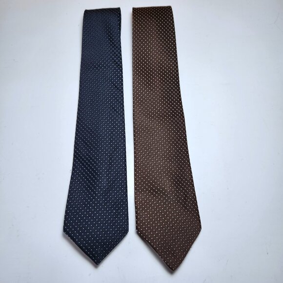 Woodward Men's Vintage Tie Quo Vadis Blue - Brown White Pin Dots - Picture 2 of 6
